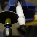 Cutting off the sharp end of the fiberglass pole